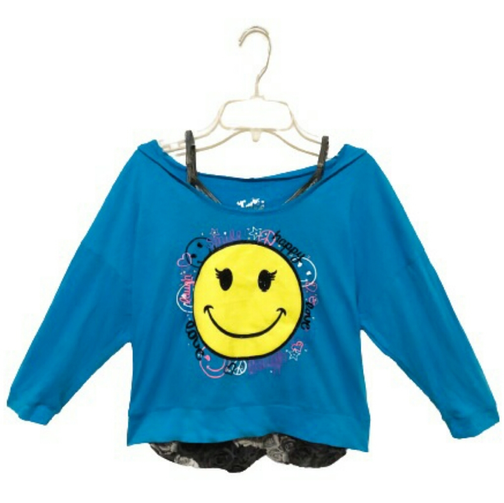 Justice girls size 12 blue smiley hooded shirt